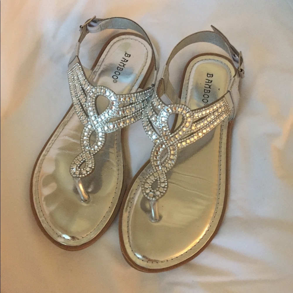 Bamboo silver thong sandals